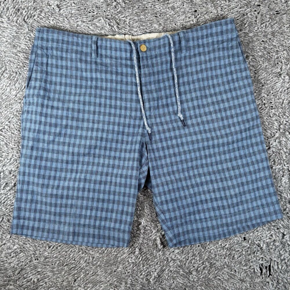Tommy Bahama Linen Shorts Mens XXL Plaid Blue Drawstrings Beach Golf Preppy Work